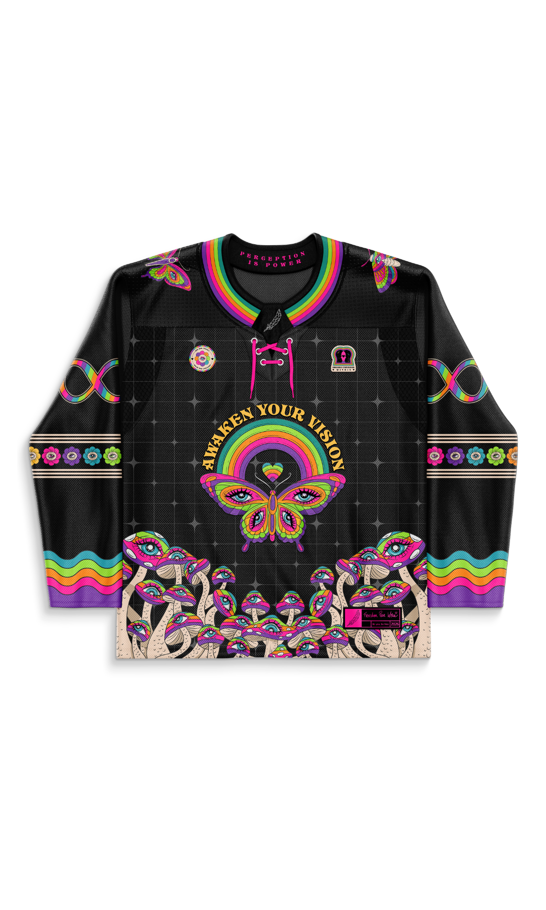 Awaken Rave Hockey Jersey - psychedelic rave outfits - front view - Freedom Rave Wear