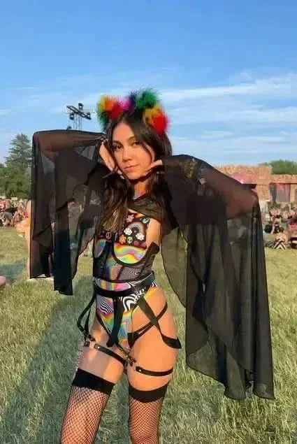 Black Mesh Bell Sleeves — Freedom Rave Wear