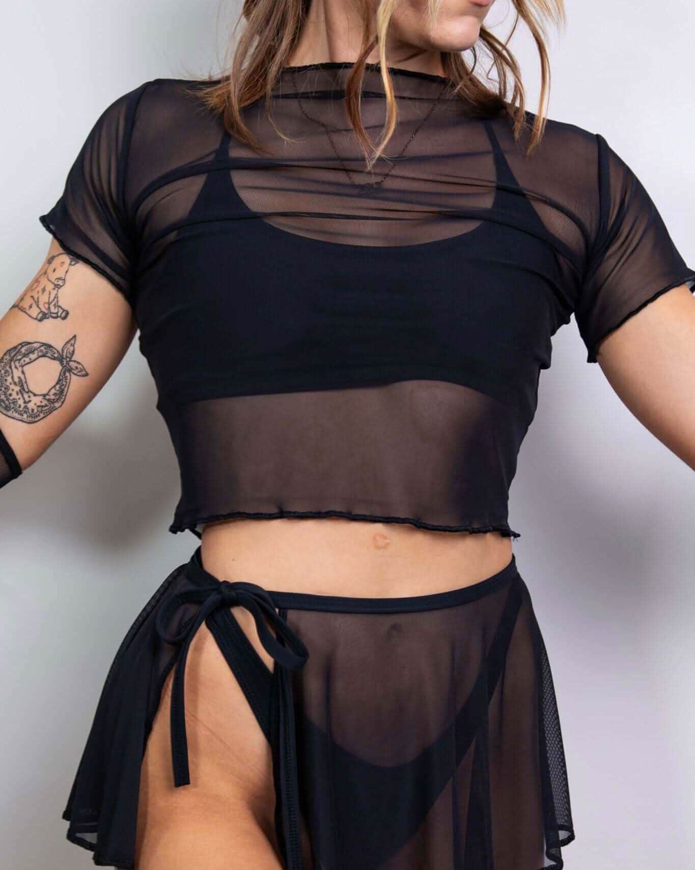 Black Mesh Baby Tee — Freedom Rave Wear
