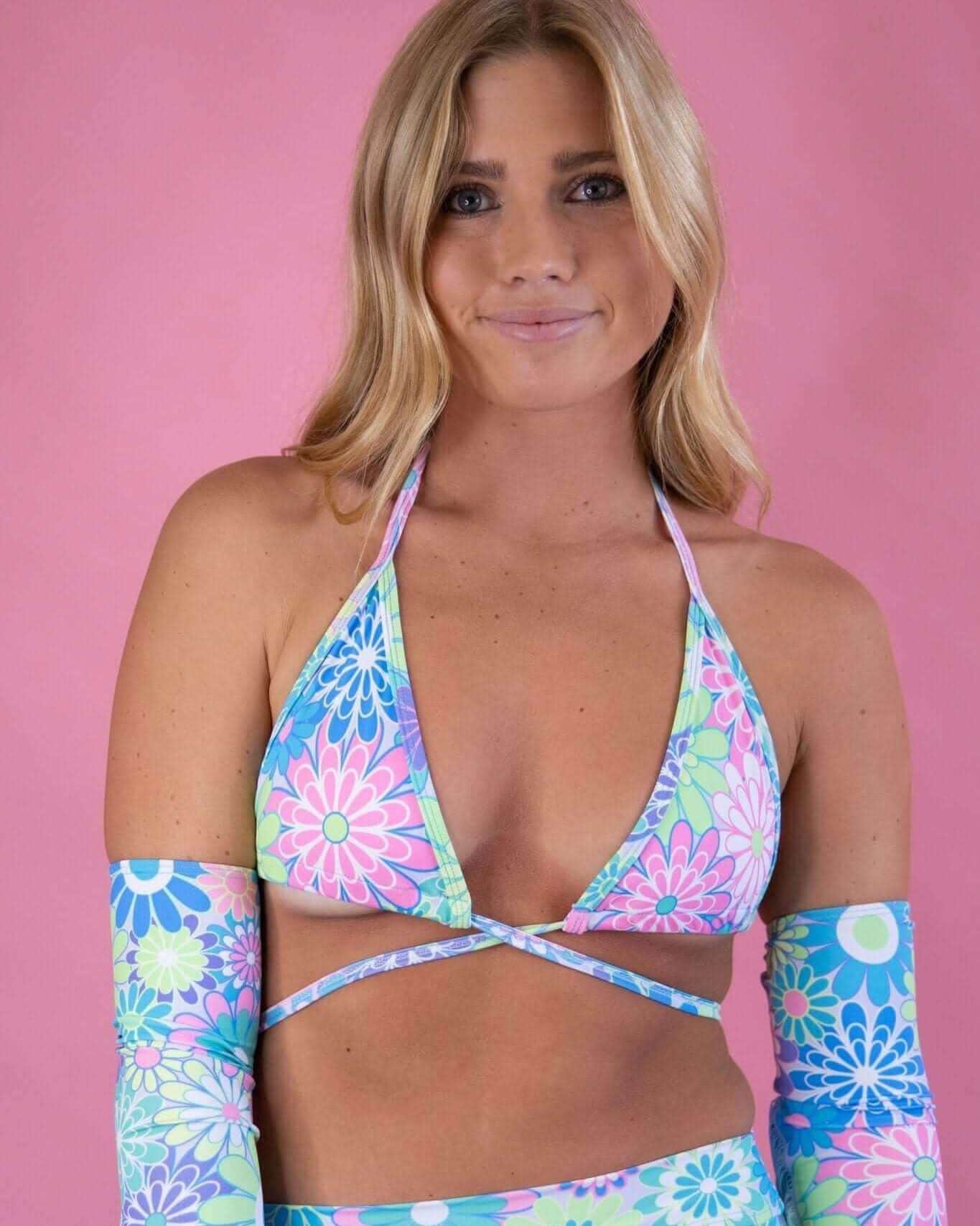 Retro Bloom Wrap Bikini Top — Freedom Rave Wear