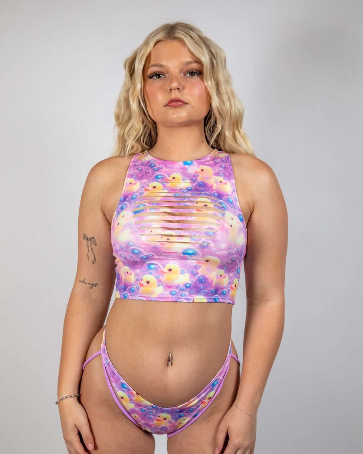 Duckies Slit Crop Top — Freedom Rave Wear