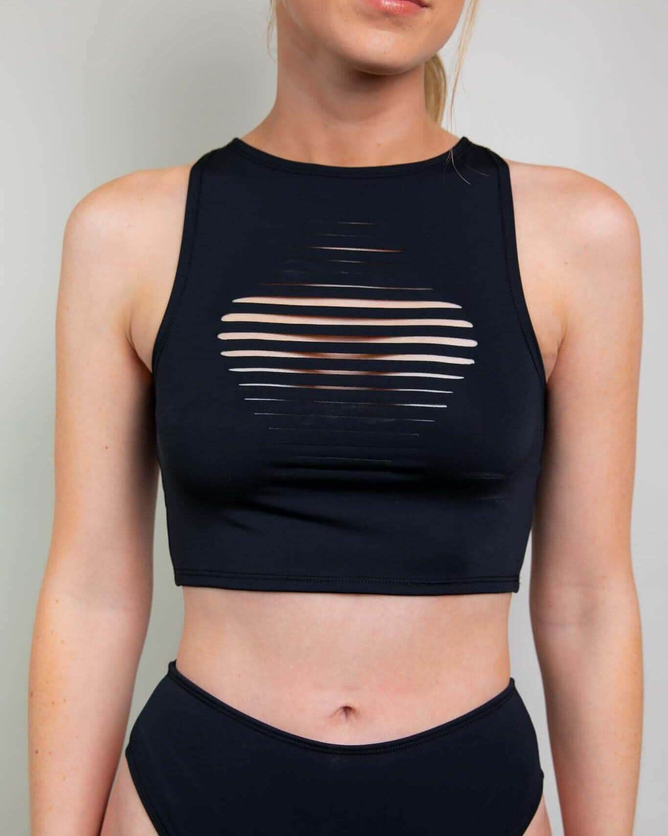 Matte Black Slit Crop Top — Freedom Rave Wear