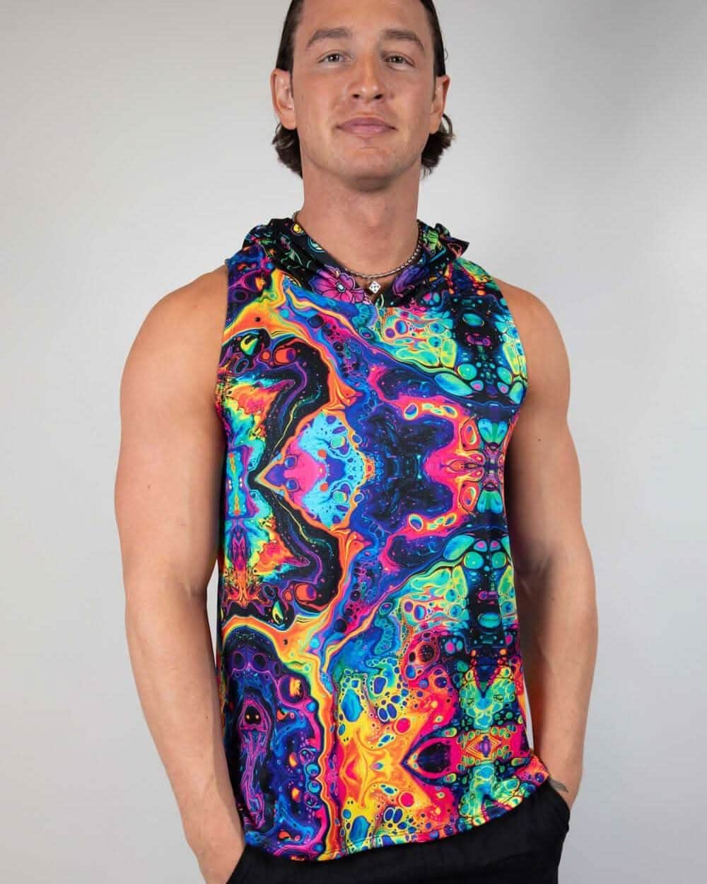 Vivid Shroomie! Mens Tank Top with Hood β Freedom Rave Wear