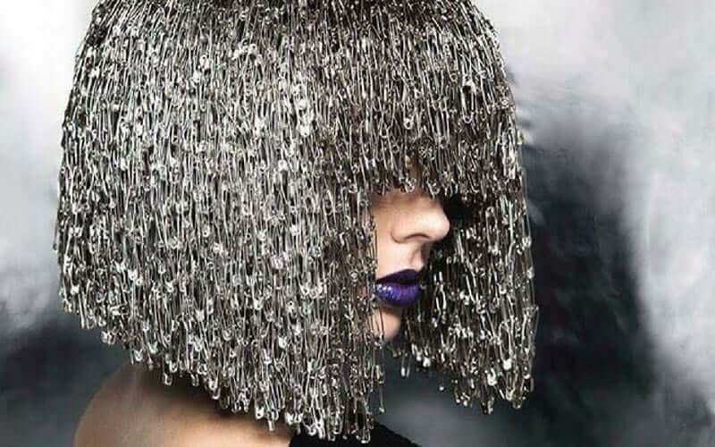 Girl with silver colored hair at festival