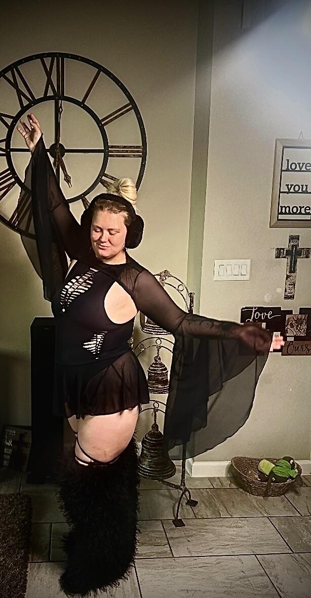 Jordan M.'s photo wearing the Matte Black Slit Sideboob Bodysuit with Leg Straps