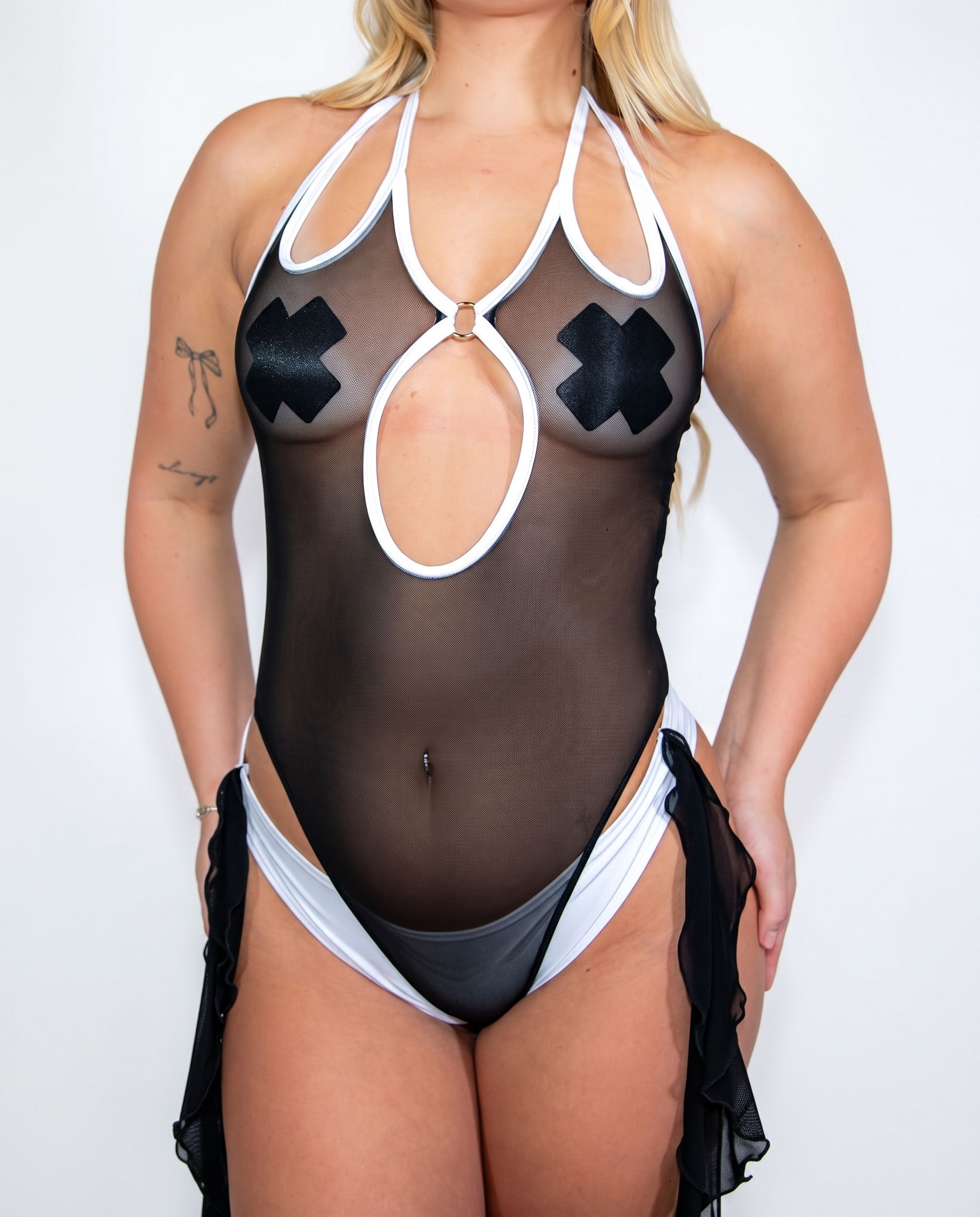 Yin and Yang Cross Faded Bodysuit by Freedom Rave Wear, handmade in San Diego